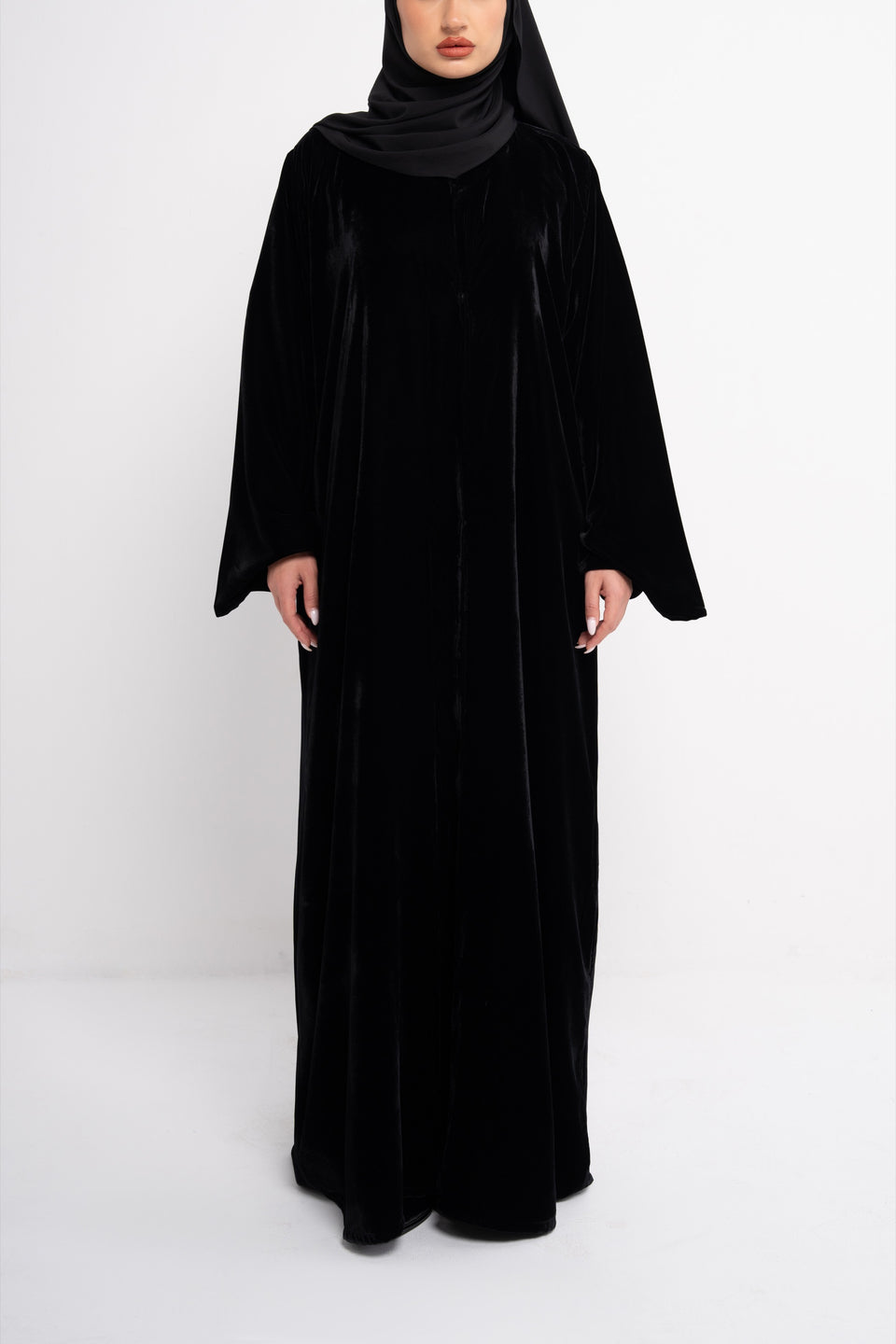 Velvet Abaya in Black - Side View | CO-VRD - alternate view