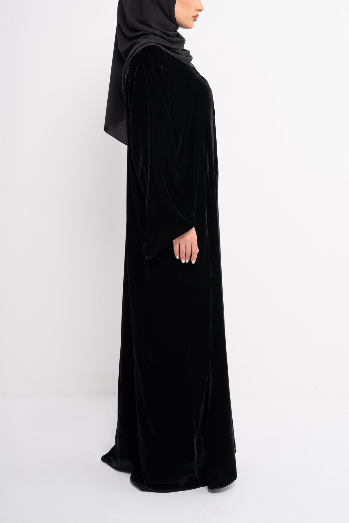 Velvet Abaya in Black - Back View | CO-VRD