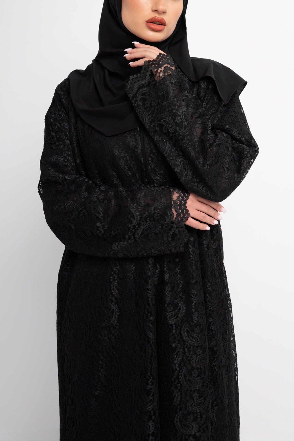 Lace Abaya in black Elegant Chiffon Modest Abaya for Women | CO-VRD Lace Abaya in black Elegant Chiffon Modest Abaya for Women | CO-VRD