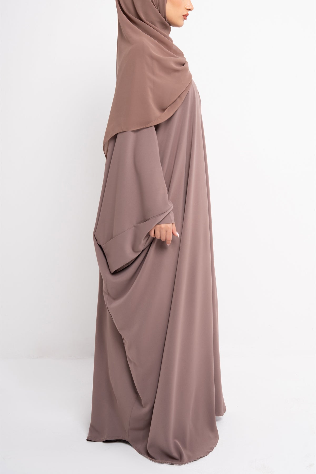 Butterfly zip Abaya in Taupe - Back View | CO-VRD