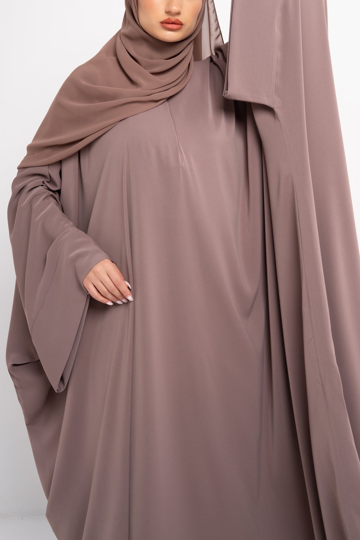 Butterfly zip Abaya in Taupe - elegant modest designer abaya - CO-VRD