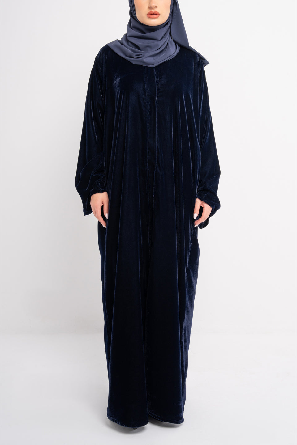 Velvet Abaya in Midnight Blue - Side View | CO-VRD - alternate view