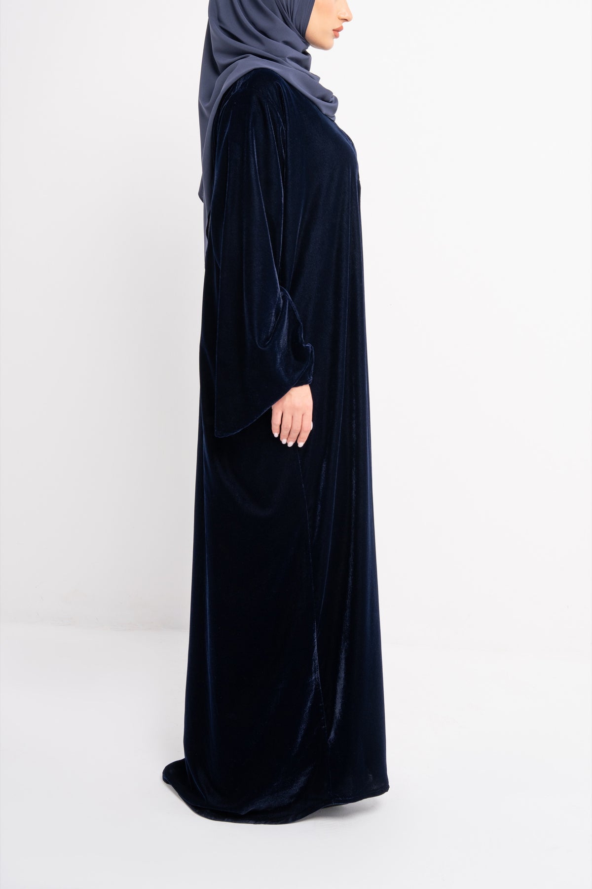 Velvet Abaya in Midnight Blue - Back View | CO-VRD
