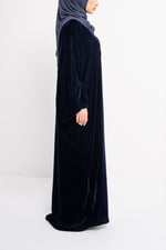 Velvet Abaya in Midnight Blue - Back View | CO-VRD