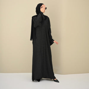 Black Floral Abaya & Hijab - CO - VRD