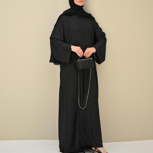 Black Floral Abaya & Hijab - CO - VRD