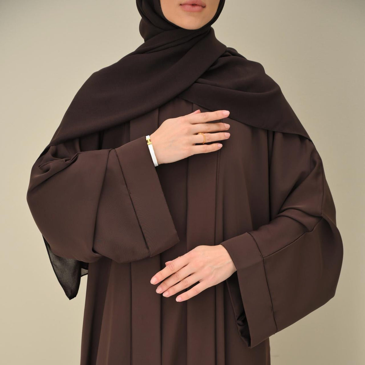 Brown Flow Abaya - With Inner-Dress & Hijab - elegant modest designer abaya - CO-VRD