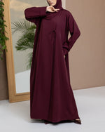 Burgundy Tie Abaya and Hijab - elegant modest designer abaya - CO-VRD