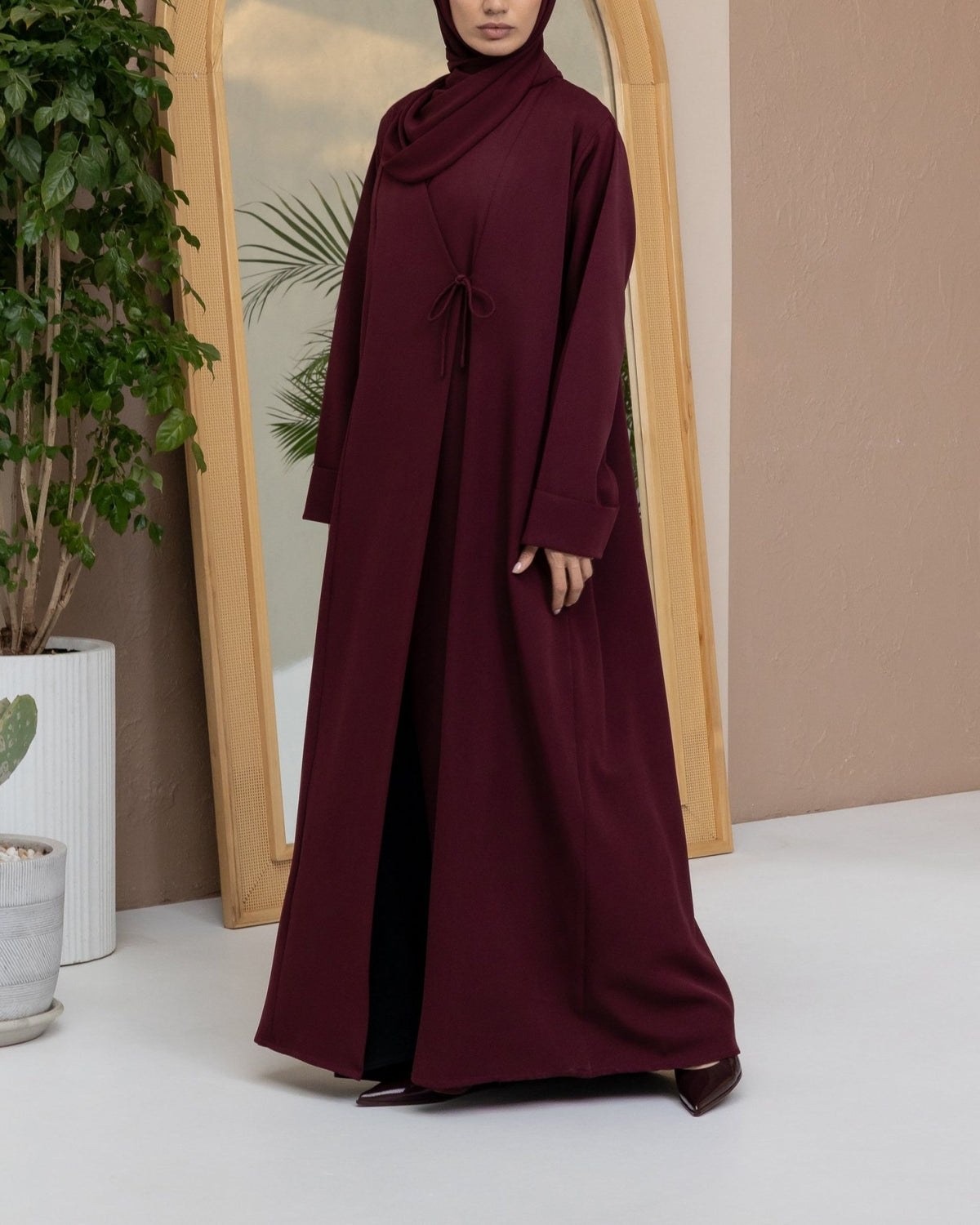Burgundy Tie Abaya and Hijab - CO - VRD