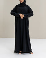 Button-Detail Abaya in Black and Hijab - elegant modest designer abaya - CO-VRD