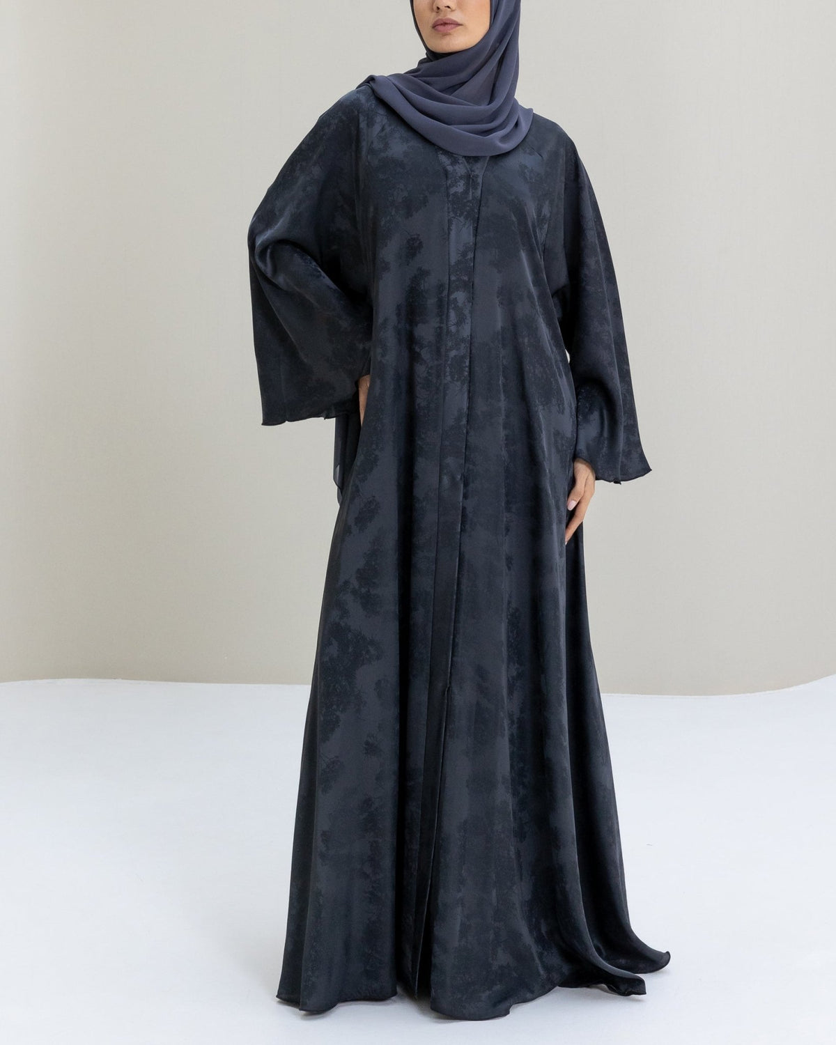 Graphite grey flare abaya with hijab and flowy design - CO-VRD modest fashion