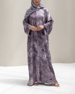 Purple lilac Layali abaya with floral pattern and hijab - CO-VRD modest fashion