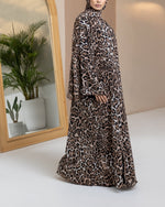 Leopard print abaya with hijab and double layer design - CO-VRD modest fashion