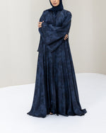 Marine blue flare abaya with hijab and flowing silhouette - CO-VRD modest fashion