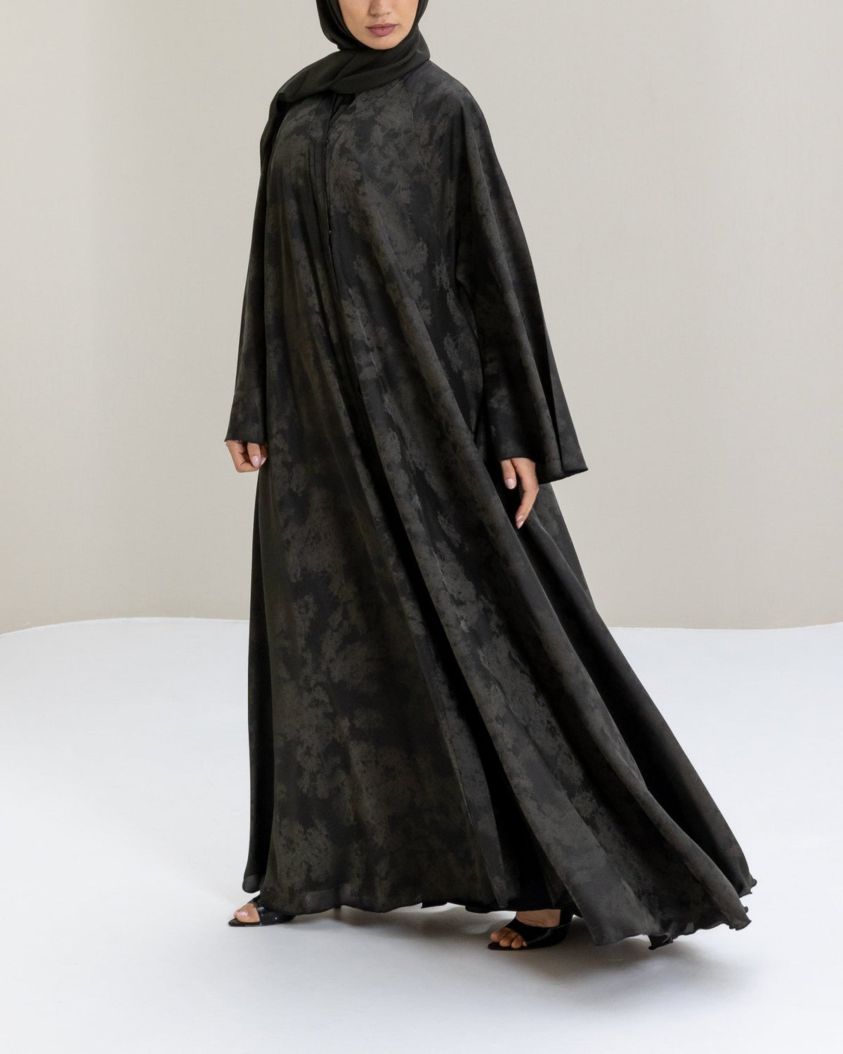 Olive green flare abaya with hijab and modern design - CO-VRD modest fashion