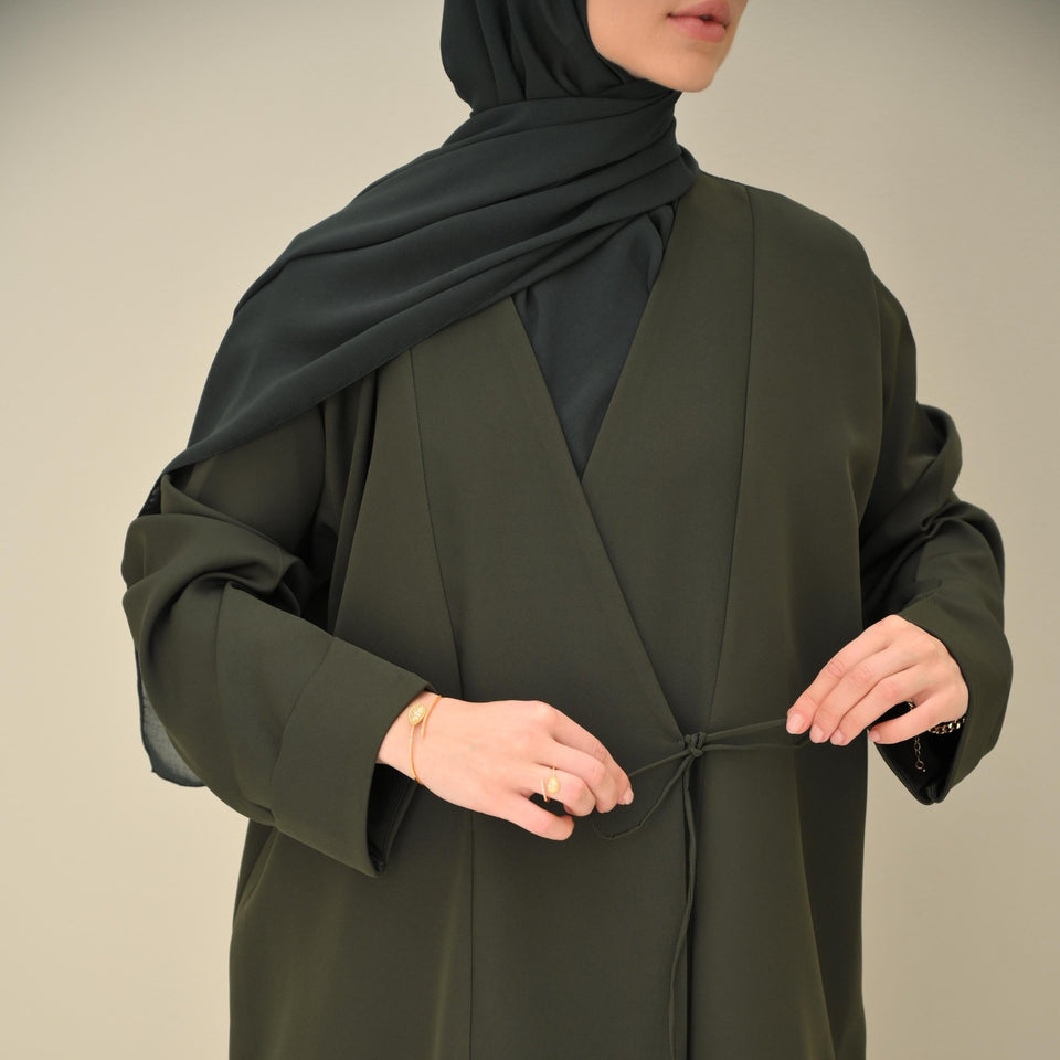 Olive Tie Abaya & Hijab - CO - VRD - alternate view