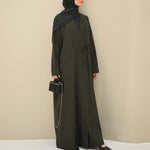 Olive tie abaya with hijab and structured design - CO-VRD modest fashion