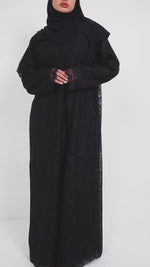 Black Lace Chiffon Abaya with Hijab - Elegant Eid Abaya | CO-VRD